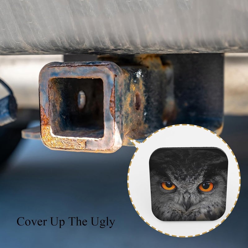 Tnomchey Owl Tow Hitch Covers Big Orange Evil Eyes Eagle Animal Head American Bird Black Feather Trailer Hitch Tube Cover Plug Cap Dust-Proof Square Mouth Hitch Receiver Plug for Trucks Cars - Image 4